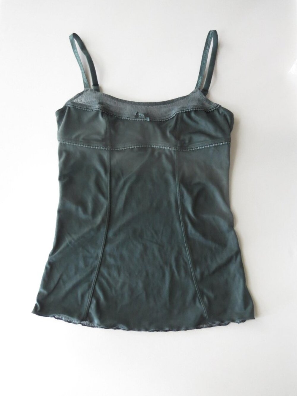 Vintage Italian Undercolors of Benetton Cami Mesh Satin Top, 2000s, Lingerie Tan